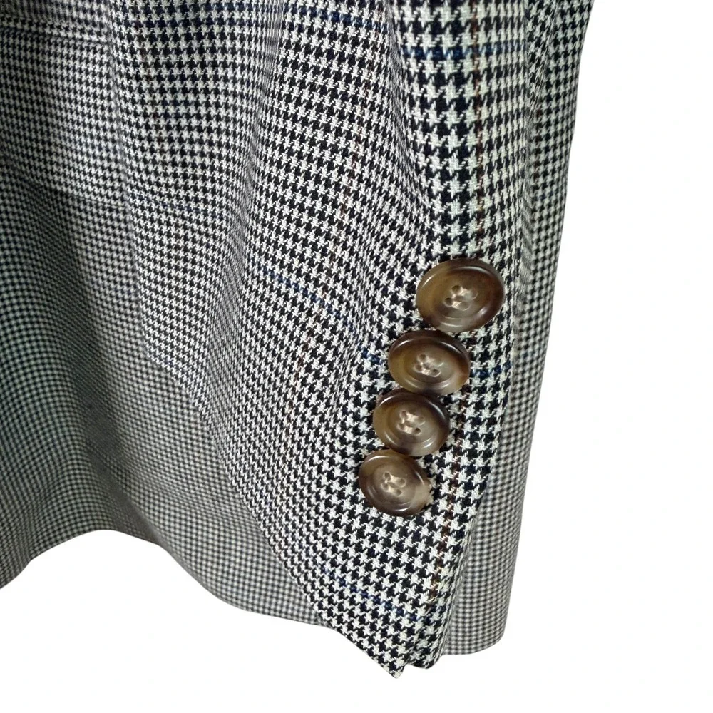 Jos. A. Bank Silk Wool Houndstooth Blazer Jacket Sport Coat Mens 52R Black White